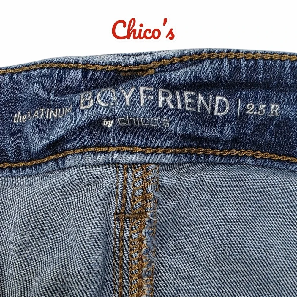 Chicos Perfect Stretch Girlfriend Jeans 2.5 Large Slim Leg Ankle Dark Wash Denim